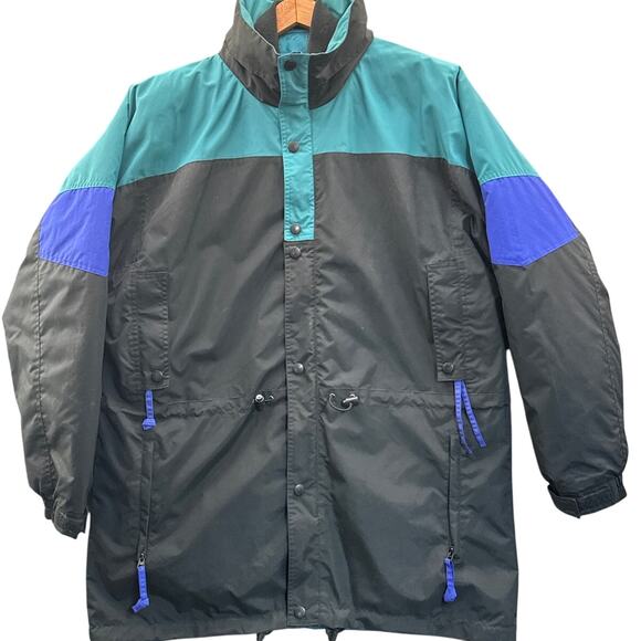 SJB St Johns Bay Vintage 90s Green Black Ski Jacket Plush Winter Coat Men Large - Picture 1 of 11